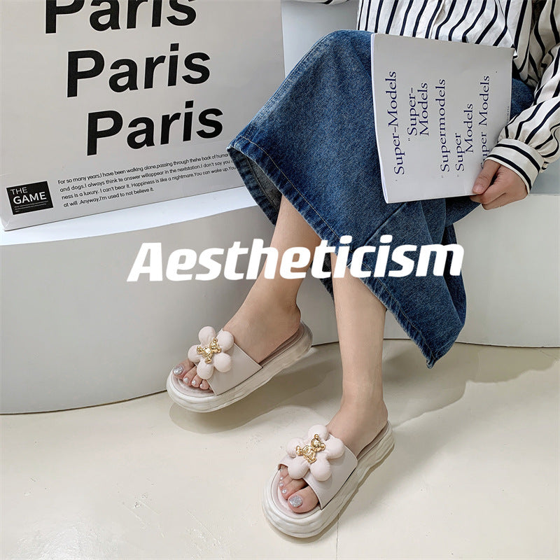 Fashionable and luxurious women's slippers: thickened, floral-embellished, indoor/outdoor, bathroom, anti-slip, summer korean style