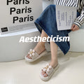 Fashionable and luxurious women's slippers: thickened, floral-embellished, indoor/outdoor, bathroom, anti-slip, summer korean style