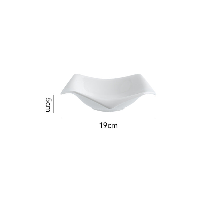 Minimalist pure white ceramic dinnerware set for home, restaurant, and hotel use - porcelain plates, creative plating, and dessert bowls