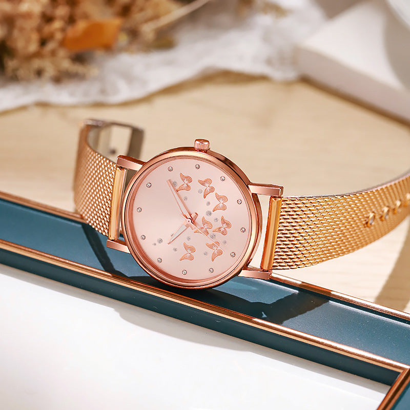 Liu's new cross-border butterfly women's casual watch, fashion tape wristwatch, ladies' quartz watch, trendy mesh strap watch