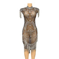 supply elastic mesh hot diamond rhinestone tassel sexy silmcustom performance costume evening dress