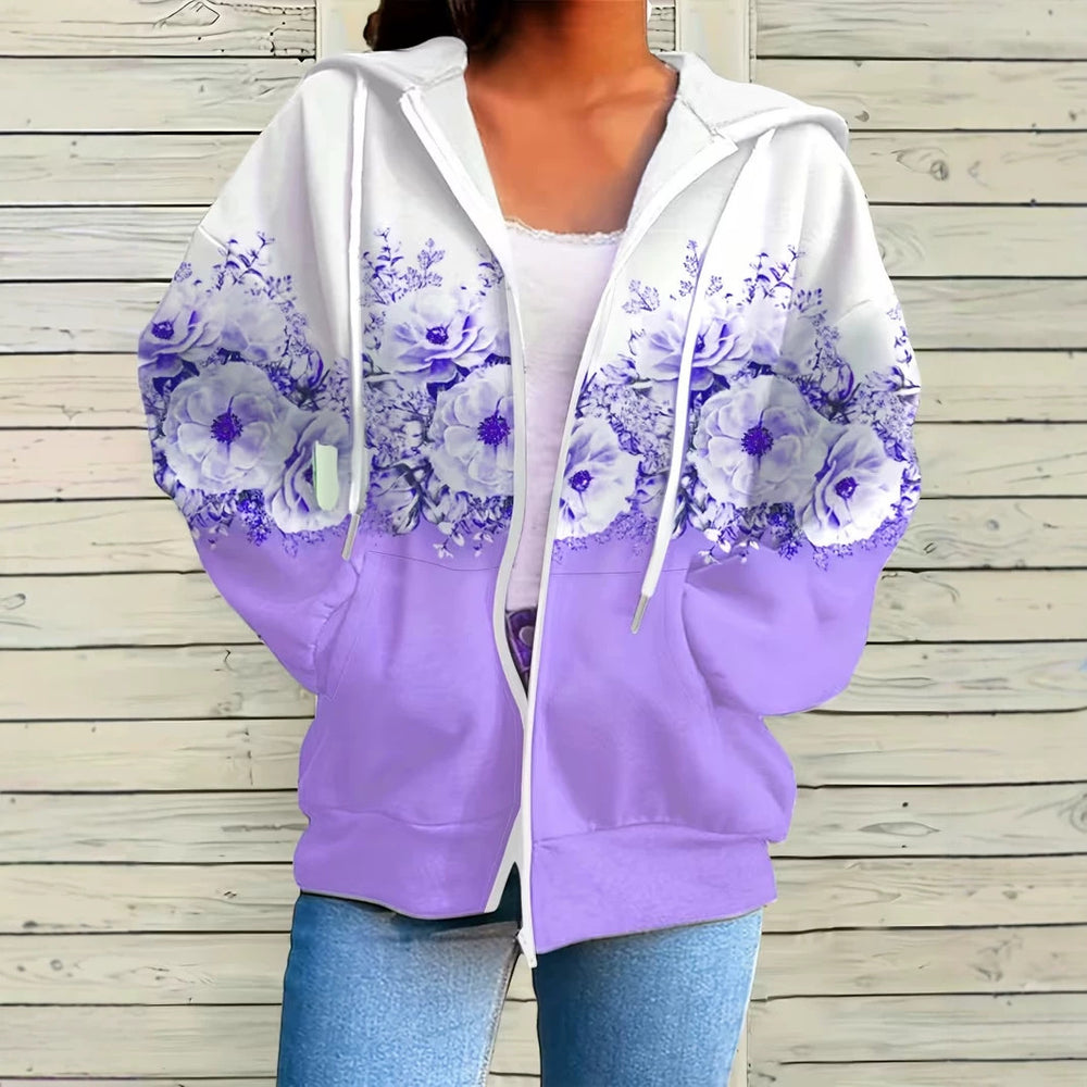 hot-selling plus-size women's zip-up hoodie, new casual long-sleeve hooded sweatshirt jacket, dropshipping available