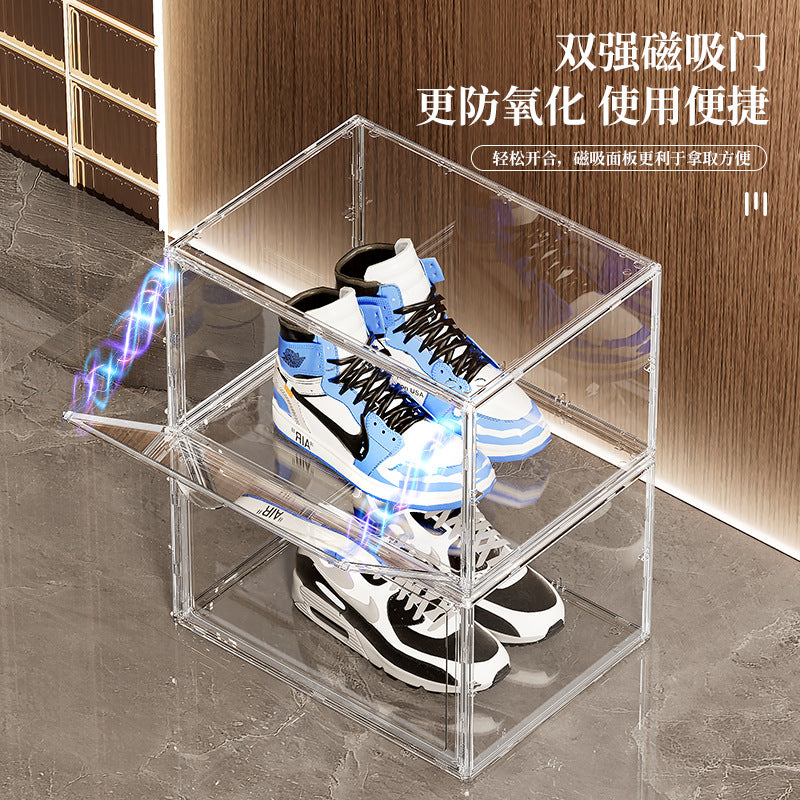 Household shoe storage box Transparent PET foldable sneaker display cabinet Dust-proof magnetic shoe cabinet Large capacity shoe box