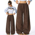 fashion cross-border american corduroy loose pants high waist drawstring loosemoppants