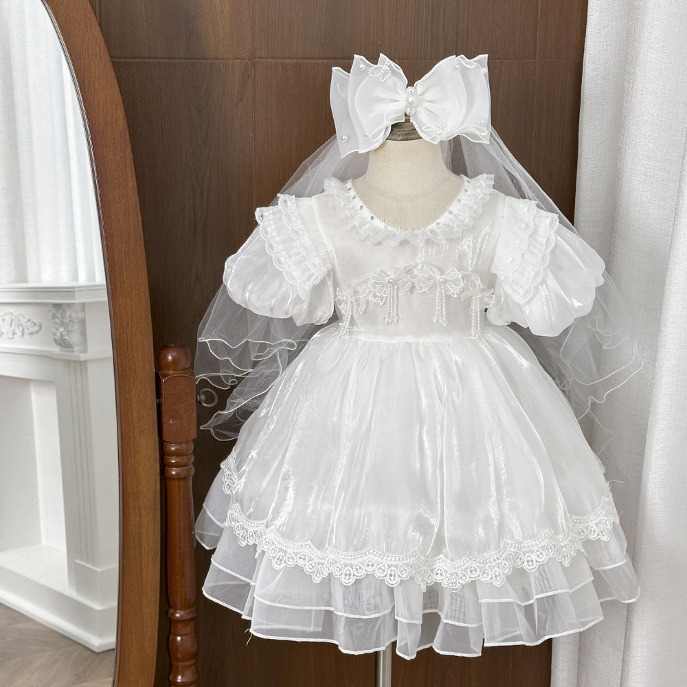 Girls'  new princess dress summer baby white dress flower girl wedding dress birthday tutu skirt