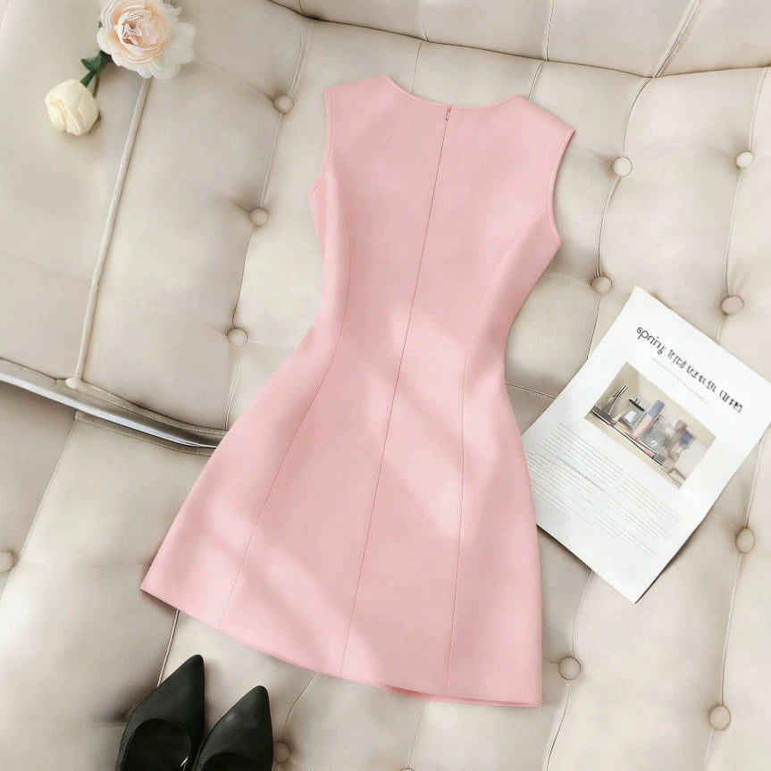 european and american cross-border summer chic sleeveless knitted mini dress with cinched waist and slim fit