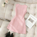 european and american cross-border summer chic sleeveless knitted mini dress with cinched waist and slim fit
