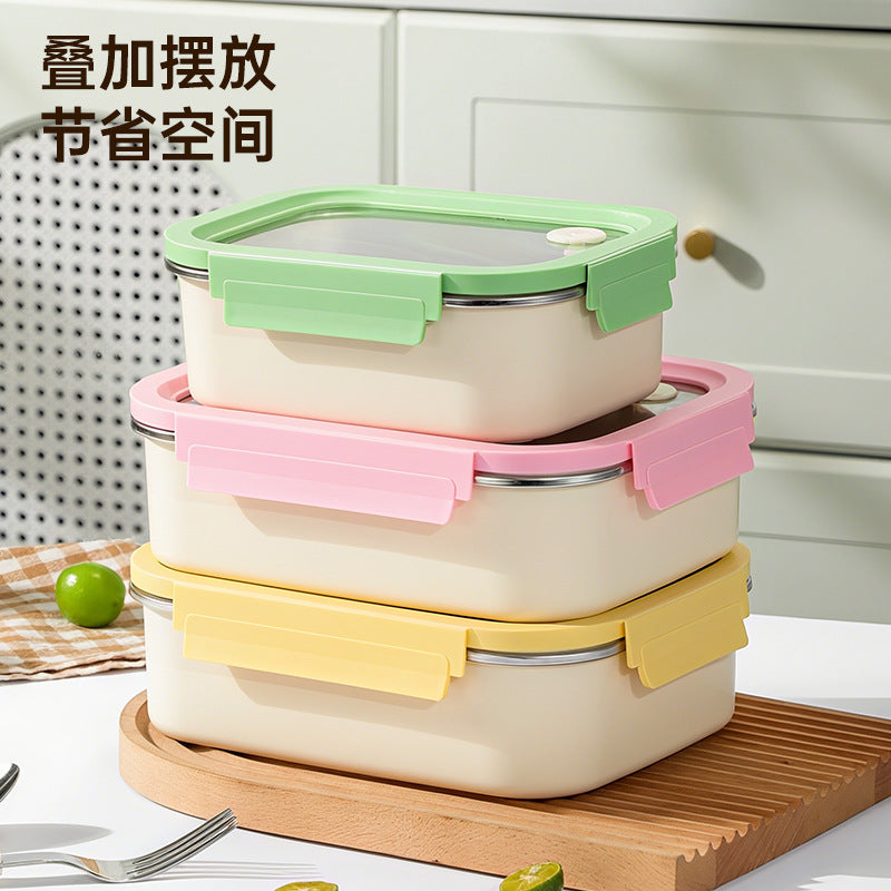 304 stainless steel lunch box - microwave safe, student meal container with compartments, bento box, food-grade fresh-keeping box