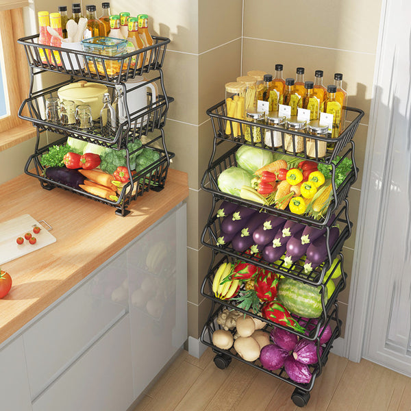 Movable trolley Vegetable floor rack Multi-layer household kitchen Vegetable rack Fruit vegetable basket Storage basket