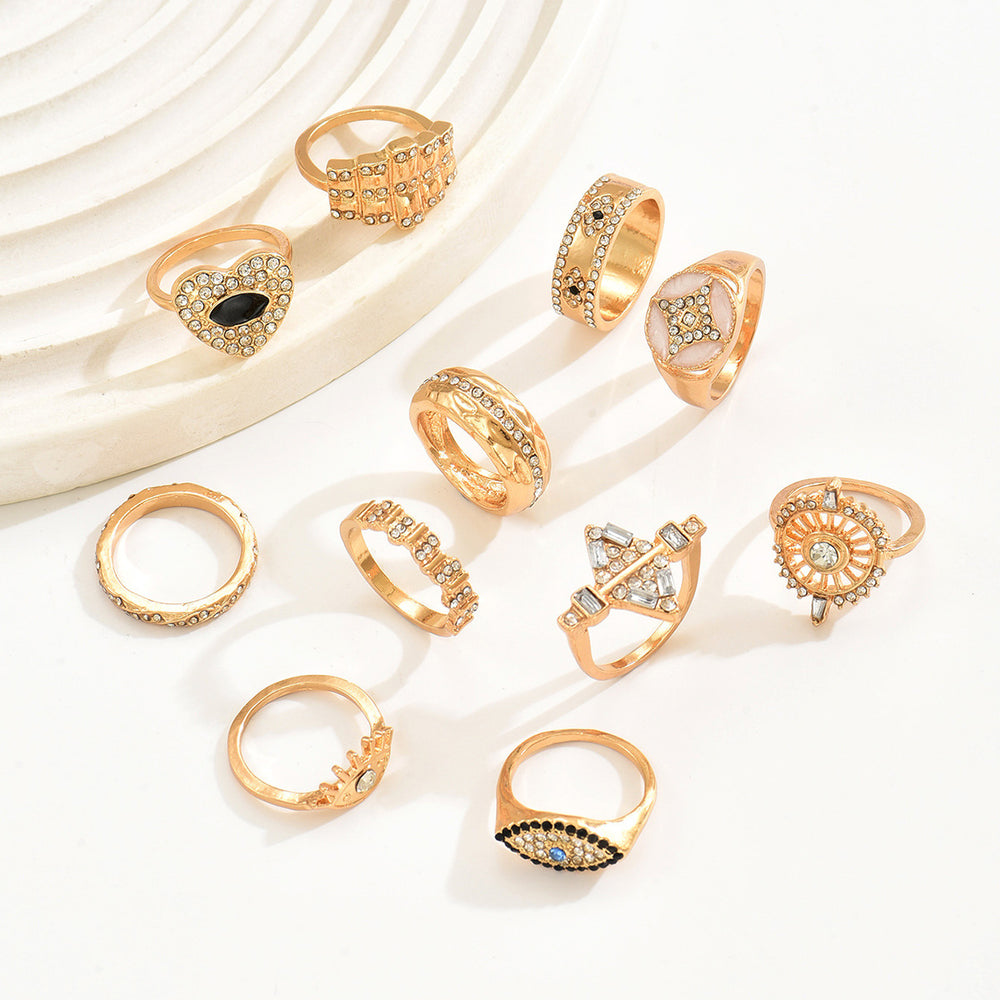 European and american cross-border retro geometric heart ring - women's unique, light luxury, high-end diamond-studded devil's eye ring accessories