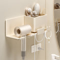 No-drill hair dryer holder - bathroom organizer with cord winder - new hair dryer storage rack