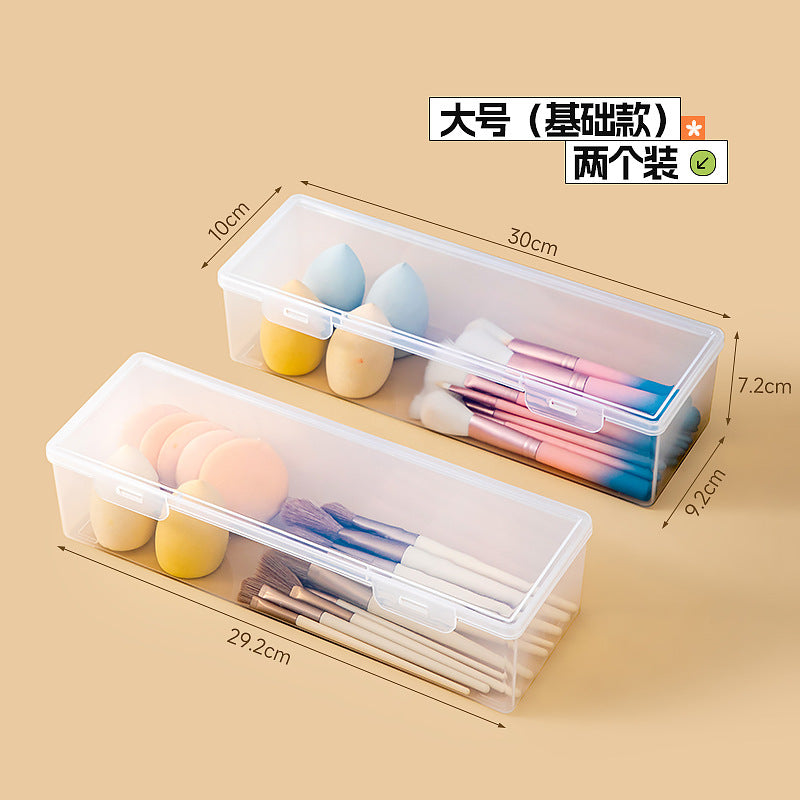 Desktop grid baffle dust lipstick storage box transparent plastic puff makeup brush cosmetic storage box with lid