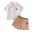 Kids clothing  cross-border new arrivalfashion spring & fallgirl white short-sleeved shirt + khaki shorts