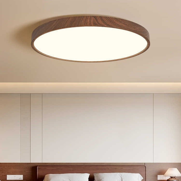 Ultra-thin Nordic round bedroom ceiling light New Chinese walnut pattern balcony study Modern simple aisle light