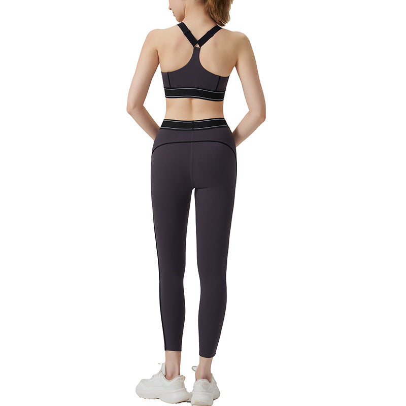 High-waisted activewear set for women - color block, open back, body-hugging, barely-there feel yoga set - running, fitness, yoga outfit with sports bra