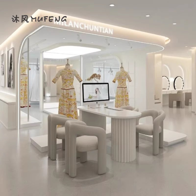 Cream style selection area wedding dress shop rest area order receiving table medical beauty industry negotiation table slate sofa chair combination leather art