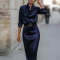 summer new women's fashion: european and american style cross-border dress - elegant commute belted solid color bodycon maxi dress