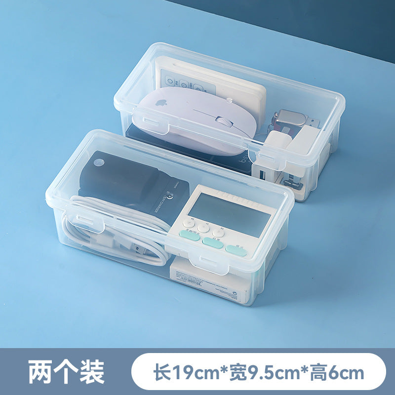 Desktop multi-functional sundries storage box, transparent plastic with cover, stackable accessories, earphone data cable storage box