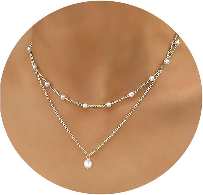 European and american cross-border hot seller: real gold brass electroplated pearl necklace - layered design, double-strand choker for women