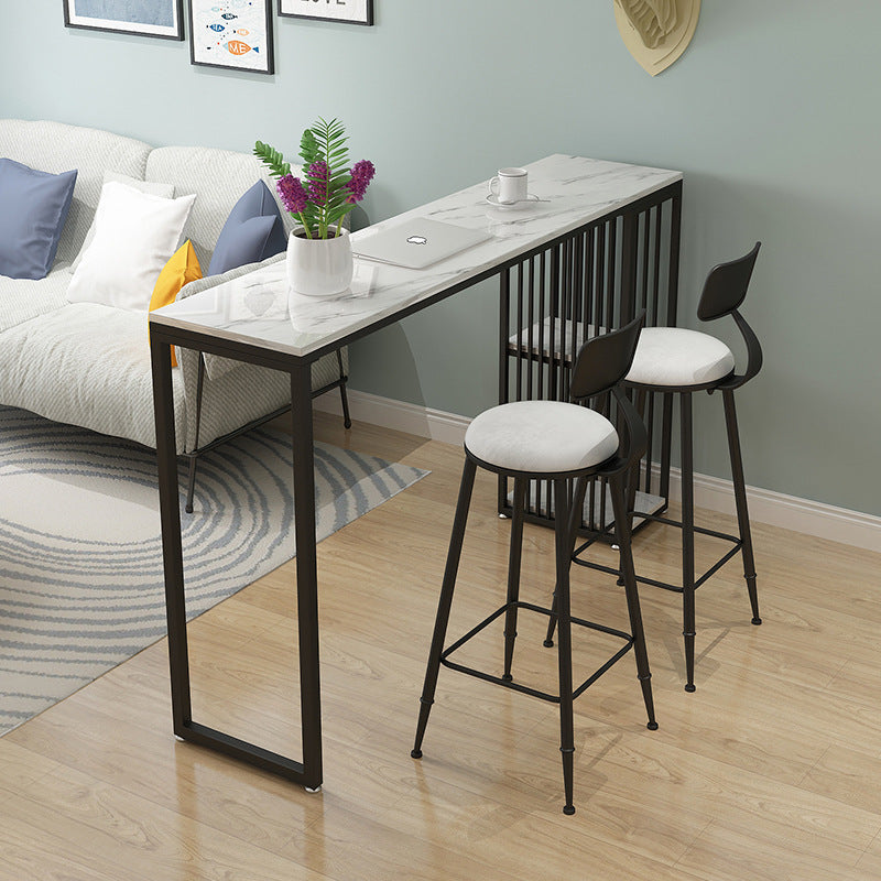 Simple home living room black and white bar table and chairs Nordic marble dining high table with storage cabinet long table