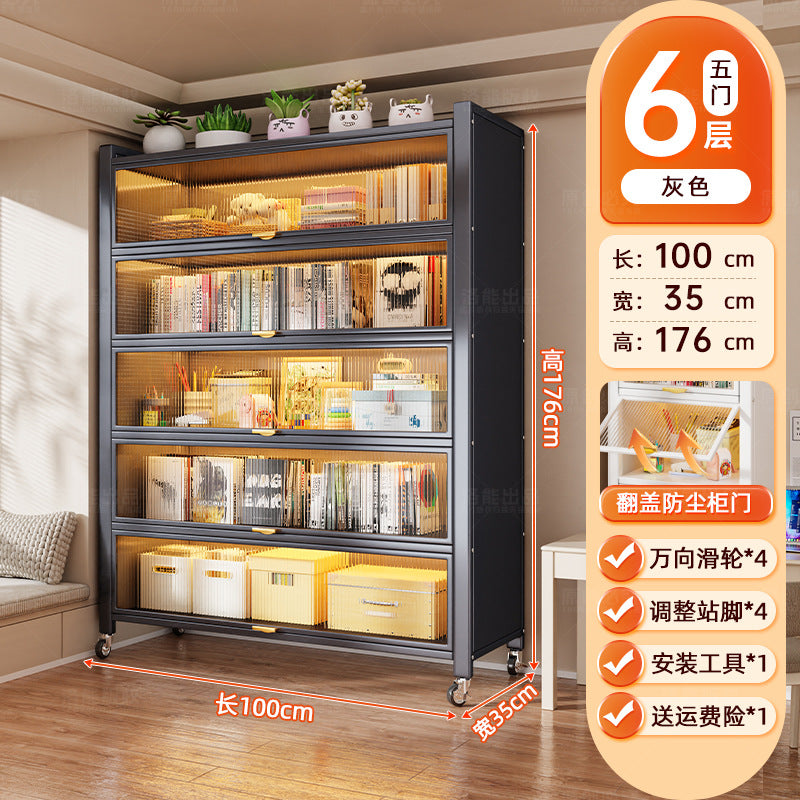 Steel dust-proof bookcase crevice bookshelf living room vertical cabinet with door locker bedroom narrow cabinet floor storage cabinet
