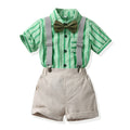 First birthday outfit for baby boys: british gentleman style short-sleeve set - boys' striped shirt and pants set