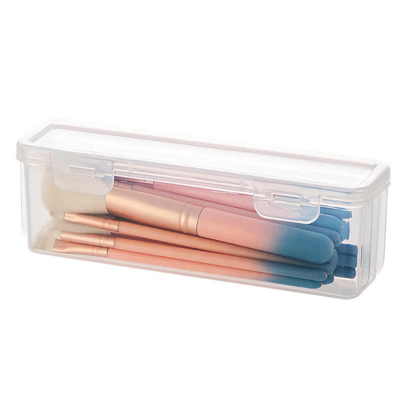Desktop cosmetics small storage box Plastic dustproof transparent stackable flip portable makeup brush storage box