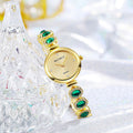 Mcykcy small dial gold alloy bracelet light luxury wrist emerald with surface style medieval watch women's quartz