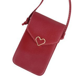Simple Women's Wallet Mini Crossbody Shoulder Bag PVC Mobile Phone Bag Wallet Touch Screen Heart Leather Tote Bag