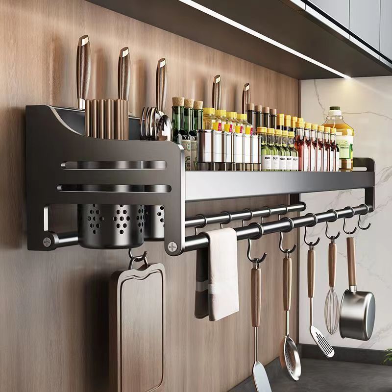 Punch-free kitchen multi-functional storage rack wall-mounted seasoning chopsticks knife holder storage rack household supplies