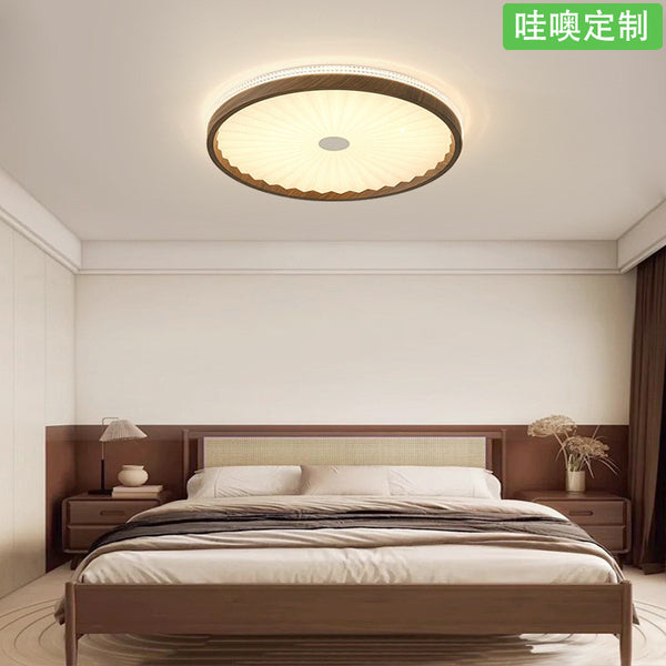 [Wow] Ceiling light LED eye protection round pleated restaurant light medieval wabi-sabi wind walnut color tea room light