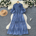 Miya pleated dress women's autumn  new high-end fashion 3d floral lantern sleeve loose maxi dress