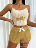 Hot-selling cross-border e-commerce  style european and american embroidered pajamas, brushed camisole and shorts loungewear set
