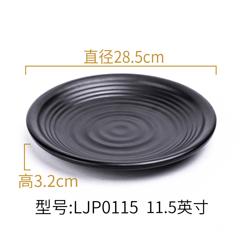 Melamine black tableware plastic dish imitation porcelain dinner plate cold dish plate barbecue hot pot plate barbecue restaurant plate commercial