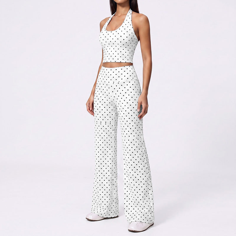 new arrival polka dot yoga clothes suit polyester printing deep v high elastic stereo fitness sports suit