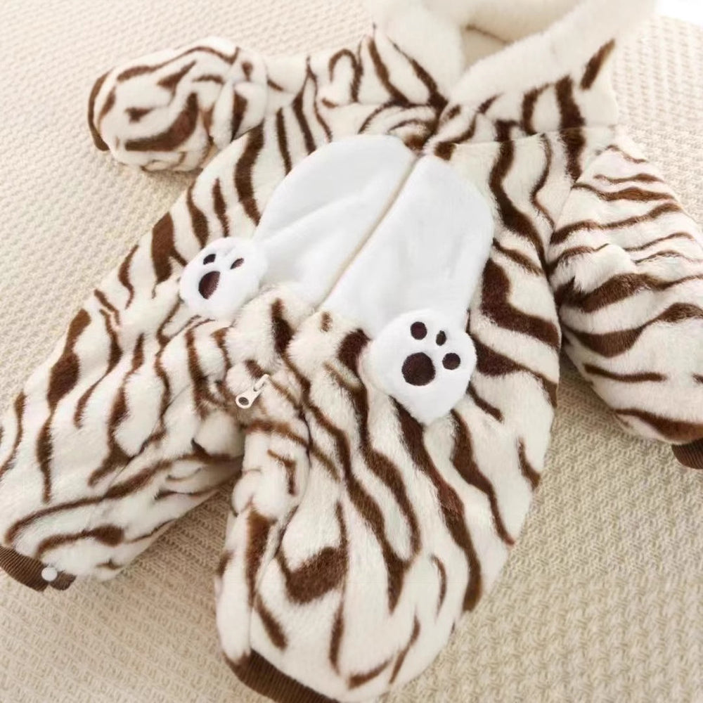 Infant and toddler onesies, winter thickened, unisex baby tiger print cartoon romper, perfect for outings and tummy time, trendy baby clothes
