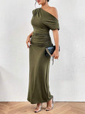 2024 european and american cross-border amazon sexy women's new one-shoulder bodycon ruched maxi dress