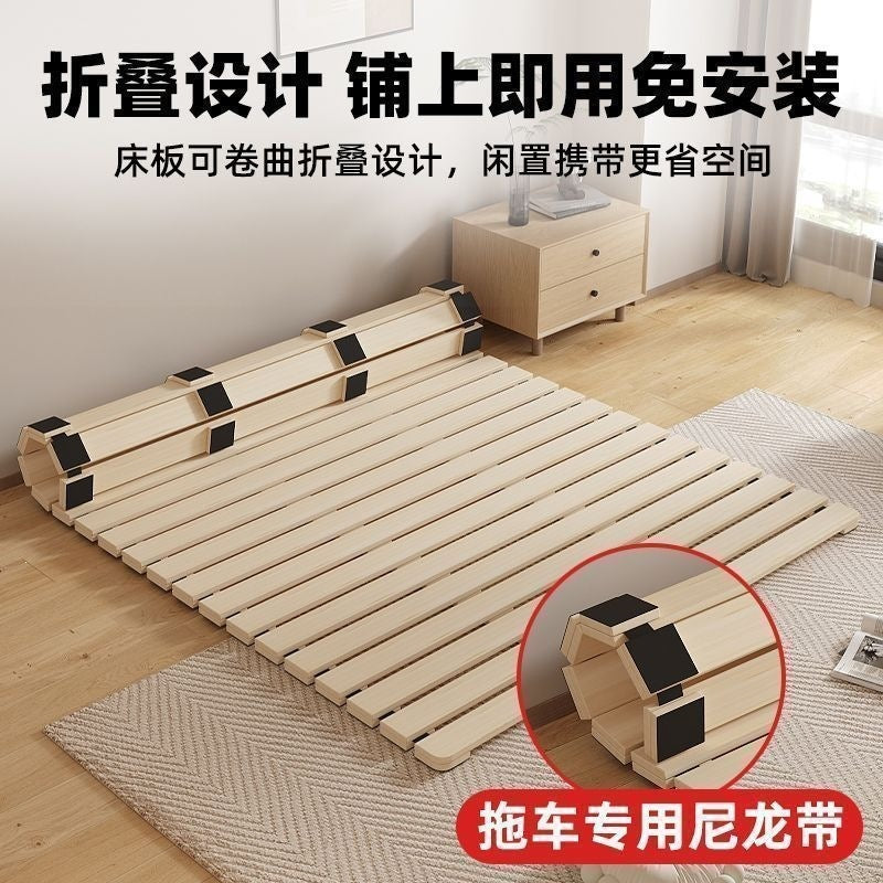 Solid wood bed board floor paving breathable moisture-proof handy gadget foldable wooden plaid bed tatami bed frame row frame mattress