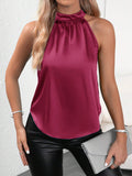 Amazon  european and american cross-border e-commerce summer new satin tank top women's solid color off-shoulder halter sleeveless top