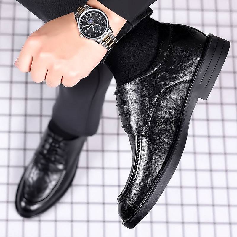 Men's leather shoes - new spring/autumn collection: textured leather, business casual, british style, korean design, perfect for work, groom, and weddings