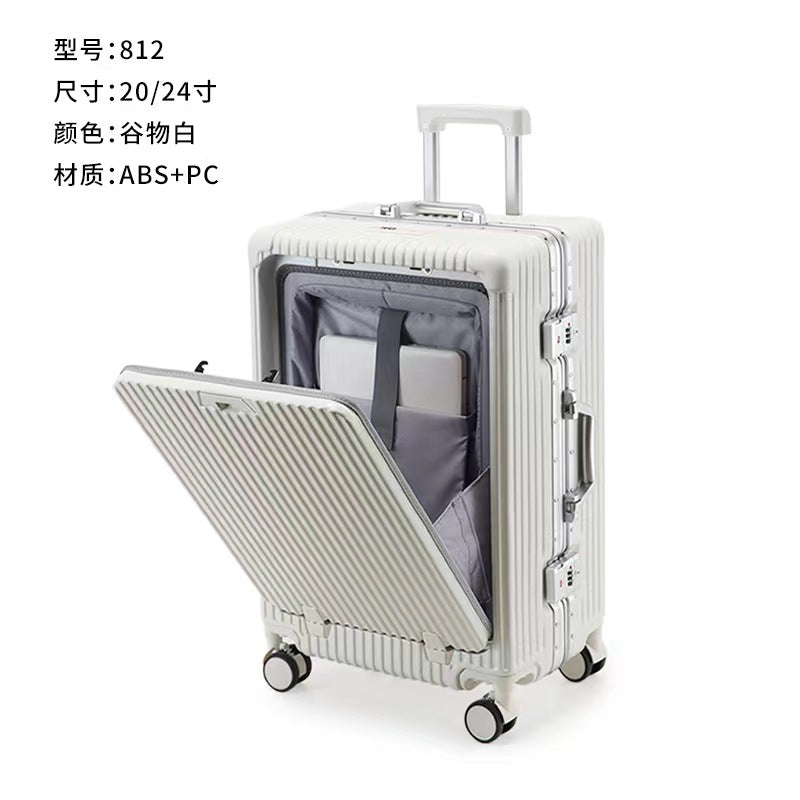 Suitcase 20 inch front open cover boarding case 24 inch rechargeable trolley case men's large-capacity business suitcase durable