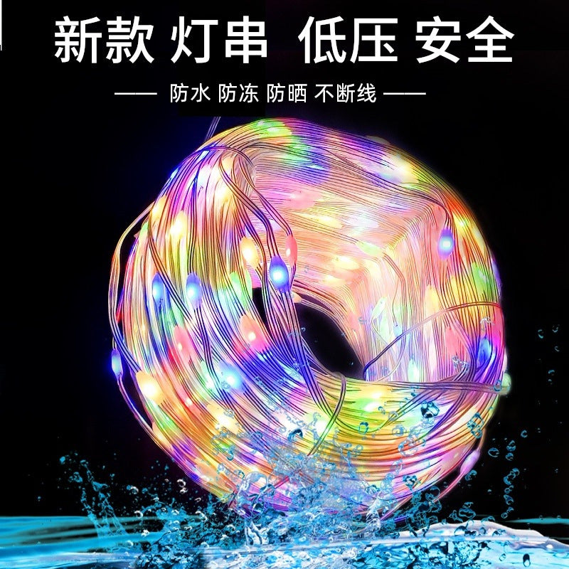 LED solar leather line light new low voltage 24V lantern gypsy star flashing light string outdoor garden decoration around tree light