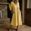 cross-border fashion: european & american style summer dresses - new arrivals. casual, loose-fit solid color v-neck pocket dress