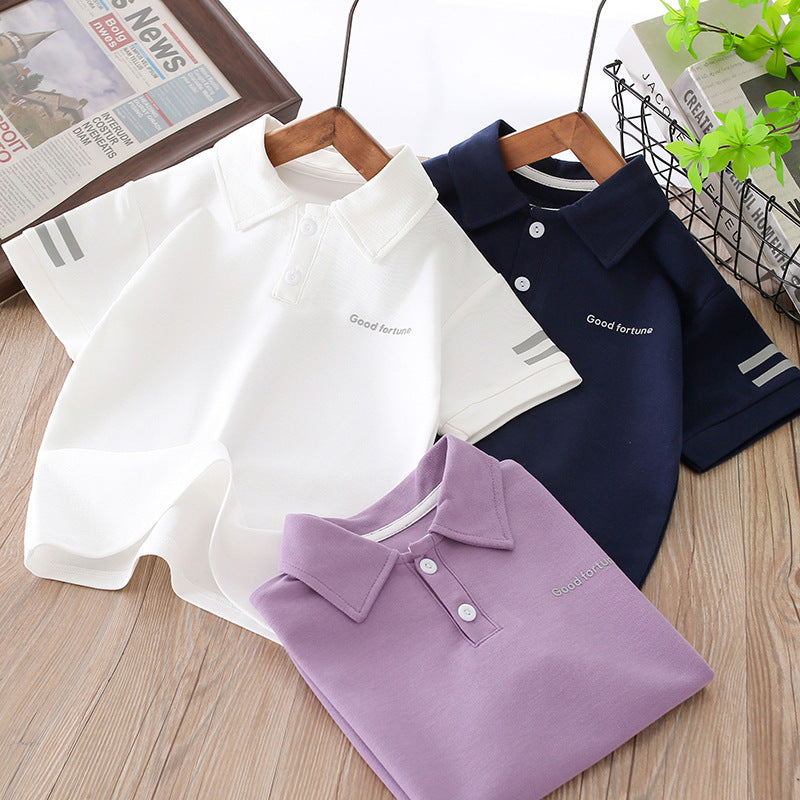 Boys' short-sleeve t-shirt summer collection : new lightweight polo shirt with turn-down collar for stylish boys - yh
