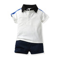 Boys' summer two-tone t-shirt & polo shirt romper set - cotton short sleeve shorts two-piece outfit for infants and toddlers
