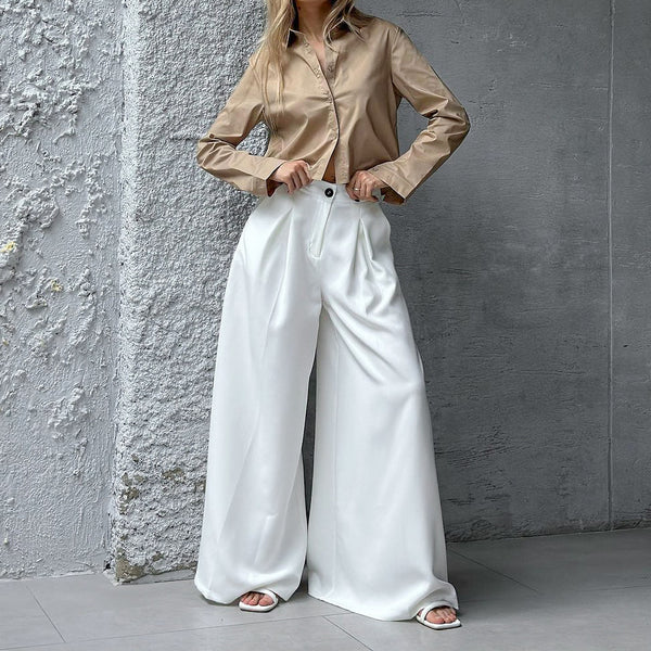 White wide-leg pants high-waisted European and American  new products 2025 autumn women's clothing loose pendant loose temperament trousers
