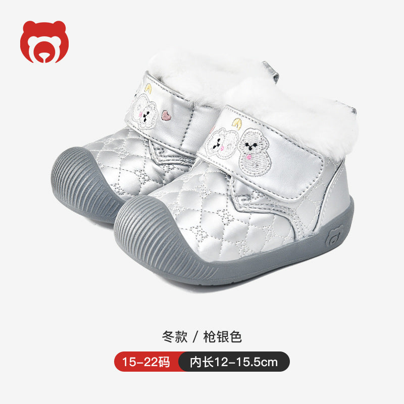 Toddler shoes for boys and girls, autumn/winter, baby cotton shoes, fleece-lined, soft sole, ages 0-1-3 years, warm baby shoes