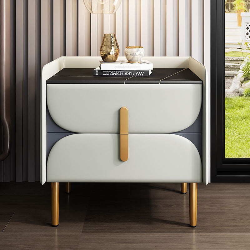 Nordic light luxury sintered stone nightstand, minimalist modern leather bedroom bedside table, solid wood upholstered, ultra-minimalist light luxury style
