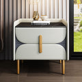 Nordic light luxury sintered stone nightstand, minimalist modern leather bedroom bedside table, solid wood upholstered, ultra-minimalist light luxury style