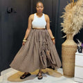 European and american cross-border women's fashion  summer new high-waisted drawstring tie-up plaid asymmetrical a-line skirt